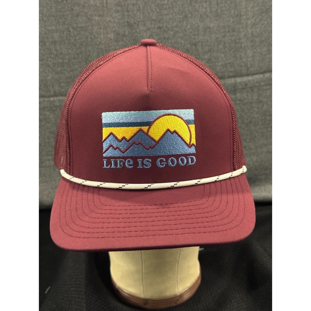 Life is Good Trucker Cap Men's One Size Maroon Graphic Patch Performance Hat